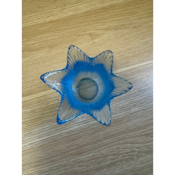 Clear Blue Glass Ribbed Tulip Candle Holder VINTAGE - Picture 4 of 5